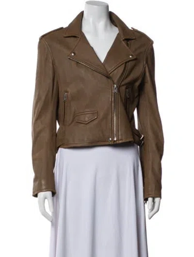 Pre-owned Iro Lamb Leather Biker Jacket W/ Tags In Brown