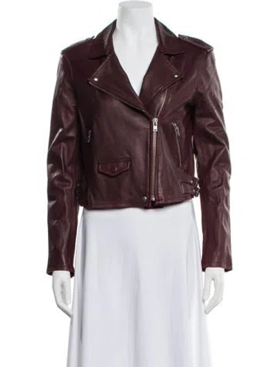 Pre-owned Iro Lamb Leather Biker Jacket W/ Tags In Burgundy