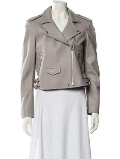 Pre-owned Iro Lamb Leather Biker Jacket W/ Tags In Gray