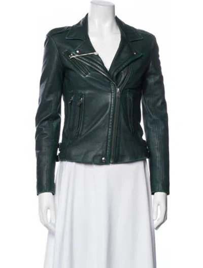 Pre-owned Iro Lamb Leather Biker Jacket W/ Tags In Green
