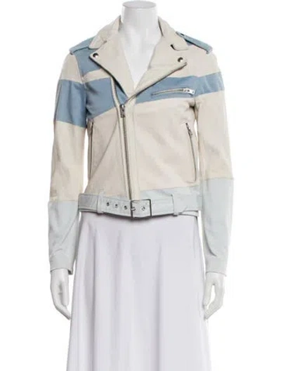 Pre-owned Iro Lamb Leather Colorblock Pattern Biker Jacket In Blue