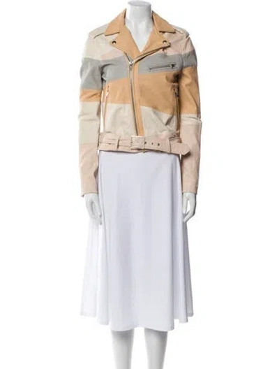 Pre-owned Iro Lamb Leather Colorblock Pattern Biker Jacket In Neutral