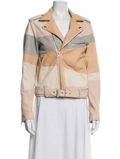 Pre-owned Iro Lamb Leather Colorblock Pattern Biker Jacket In Neutrals