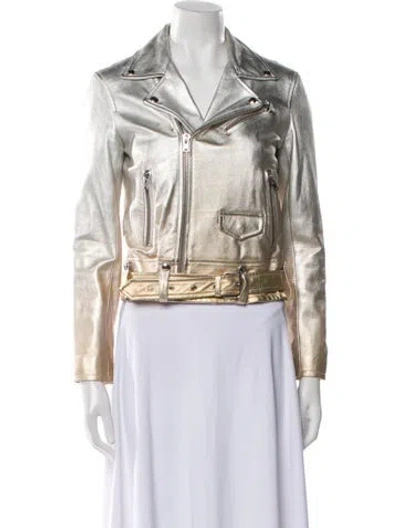 Pre-owned Iro Lamb Leather Colorblock Pattern Biker Jacket In Silver