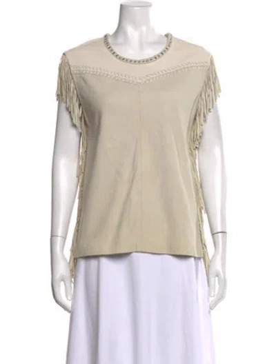 Pre-owned Iro Lamb Leather Crew Neck Top In Neutrals