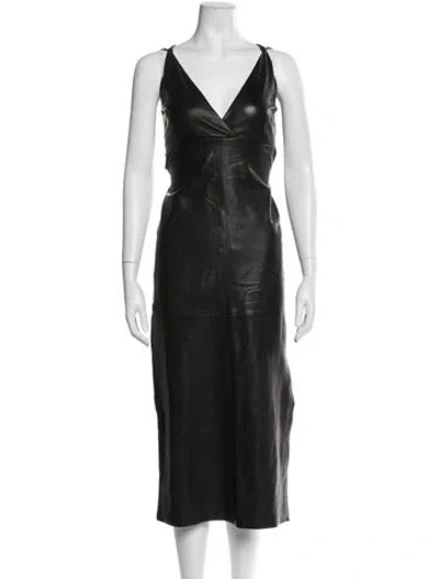 Pre-owned Iro Lamb Leather Long Dress In Black