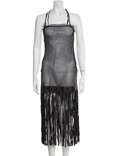 Pre-owned Iro Lamb Leather Midi Length Dress W/ Tags In Black