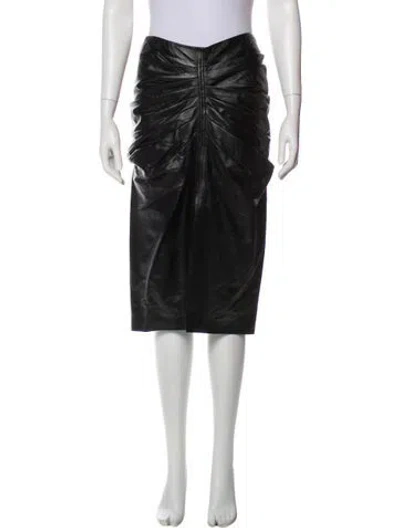 Pre-owned Iro Lamb Leather Midi Length Skirt In Black