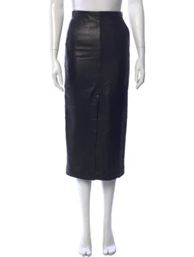 Pre-owned Iro Lamb Leather Midi Length Skirt In Black
