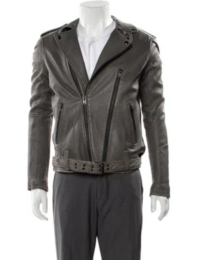 Pre-owned Iro Lamb Leather Moto Jacket In Gray