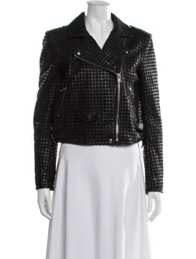 Pre-owned Iro Lamb Leather Patterned Biker Jacket In Black