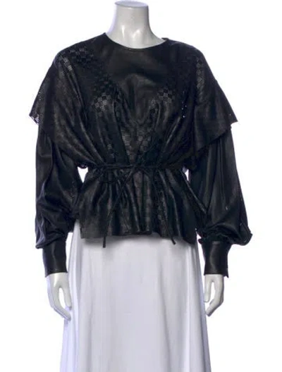 Pre-owned Iro Lamb Leather Patterned Top In Black
