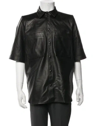 Pre-owned Iro Lamb Leather Short Sleeve Dress Shirt In Black