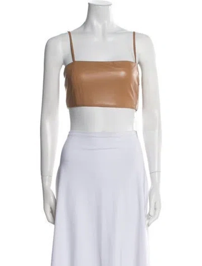 Pre-owned Iro Lamb Leather Square Neckline Crop Top In Black