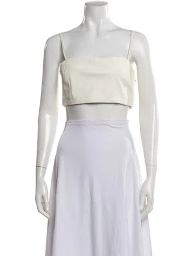 Pre-owned Iro Lamb Leather Square Neckline Crop Top W/ Tags In White