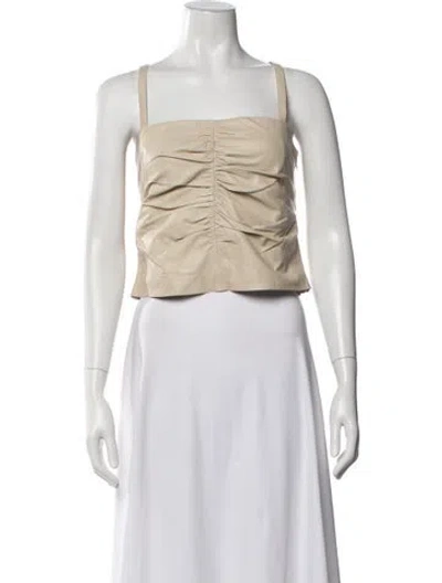 Pre-owned Iro Lamb Leather Square Neckline Crop Top In White
