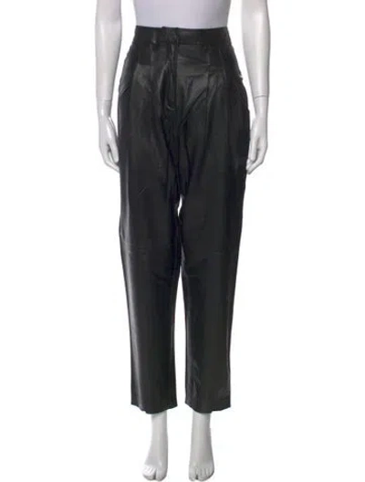 Pre-owned Iro Lamb Leather Straight Leg Pants In Black