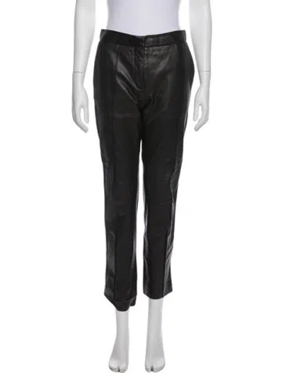 Pre-owned Iro Lamb Leather Straight Leg Pants In Black