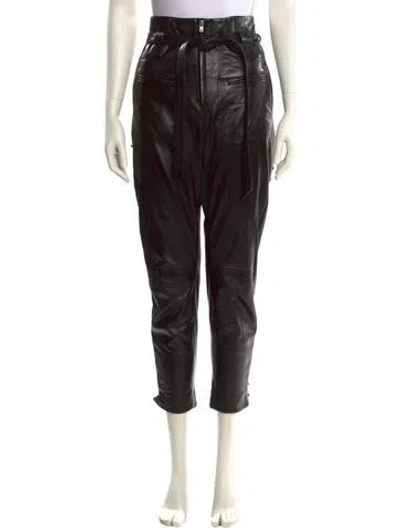 Pre-owned Iro Lamb Leather Straight Leg Pants In Black