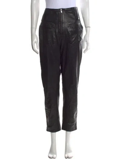 Pre-owned Iro Lamb Leather Straight Leg Pants In Black