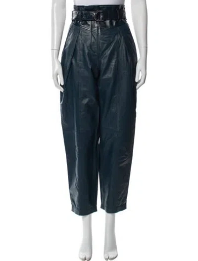 Pre-owned Iro Lamb Leather Straight Leg Pants In Blue