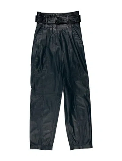 Pre-owned Iro Lamb Leather Straight Leg Pants In Blue