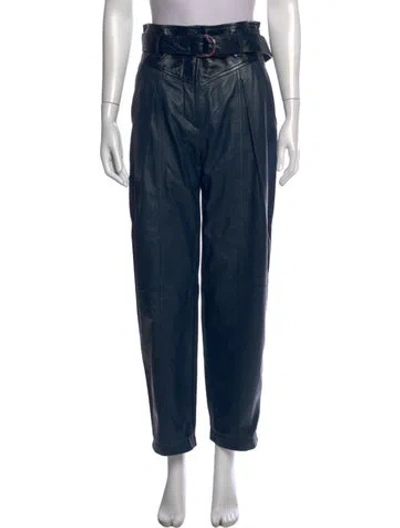 Pre-owned Iro Lamb Leather Straight Leg Pants In Blue