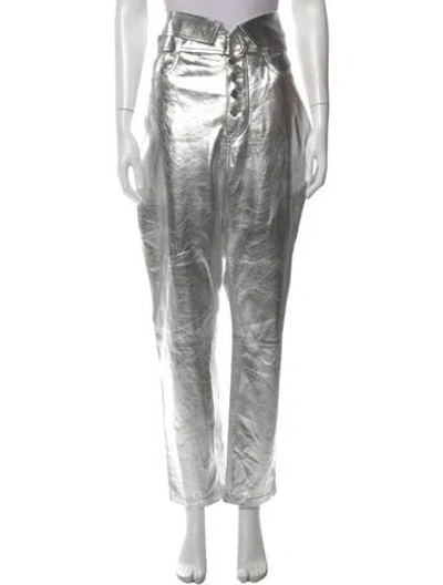 Pre-owned Iro Lamb Leather Straight Leg Pants In Gray
