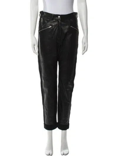 Pre-owned Iro Lamb Leather Straight Leg Pants W/ Tags In Black