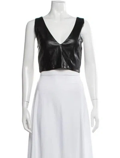 Pre-owned Iro Lamb Leather V-neck Crop Top In Black