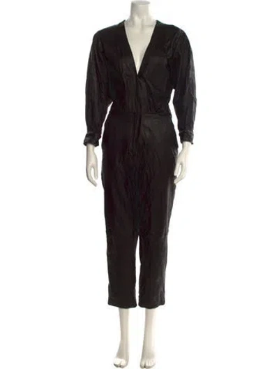 Pre-owned Iro Lamb Leather V-neck Jumpsuit In Black