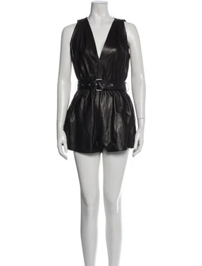 Pre-owned Iro Lamb Leather V-neck Romper In Black