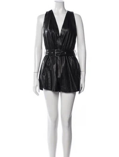 Pre-owned Iro Lamb Leather V-neck Romper In Black