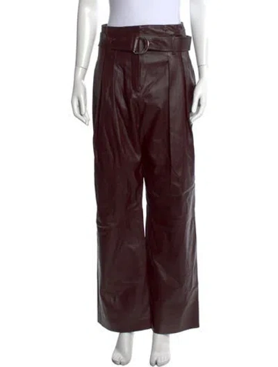 Pre-owned Iro Lamb Leather Wide Leg Pants In Burgundy