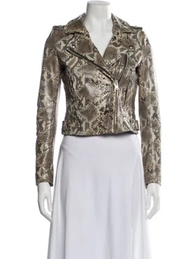 Pre-owned Iro Leather Animal Print Biker Jacket In Neutral