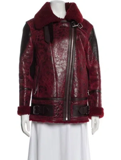 Pre-owned Iro Leather Animal Print Coat In Red