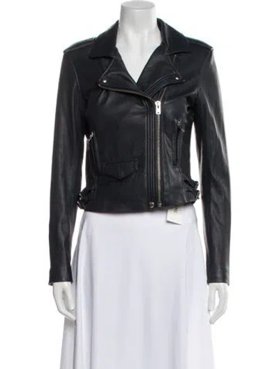 Pre-owned Iro Leather Biker Jacket In Blue