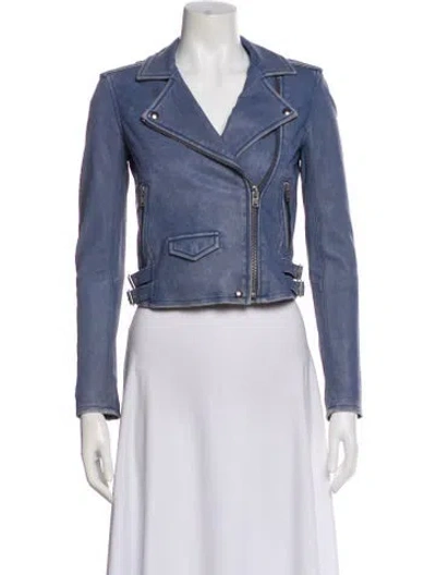Pre-owned Iro Leather Biker Jacket In Blue