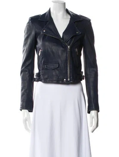 Pre-owned Iro Leather Biker Jacket In Blue