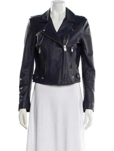 Pre-owned Iro Leather Biker Jacket In Blue
