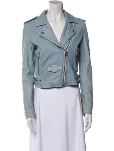 Pre-owned Iro Leather Biker Jacket In Blue