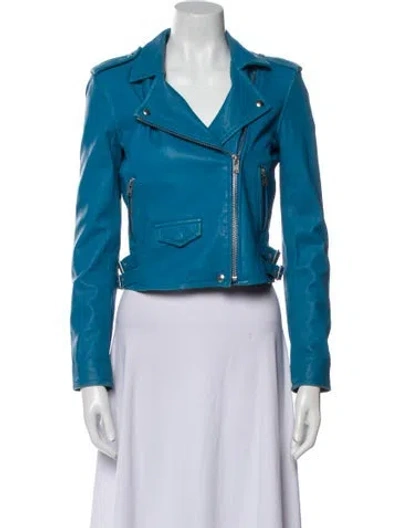 Pre-owned Iro Leather Biker Jacket In Blue