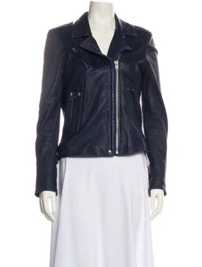Pre-owned Iro Leather Biker Jacket In Blue