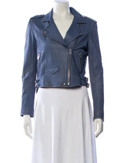 Pre-owned Iro Leather Biker Jacket In Blue
