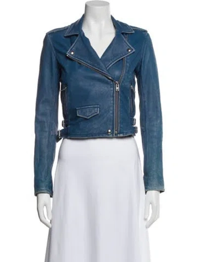 Pre-owned Iro Leather Biker Jacket In Blue