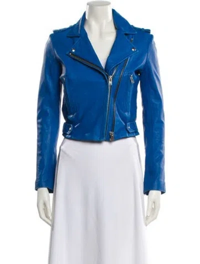 Pre-owned Iro Leather Biker Jacket In Blue