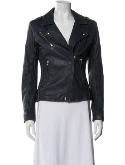Pre-owned Iro Leather Biker Jacket In Blue
