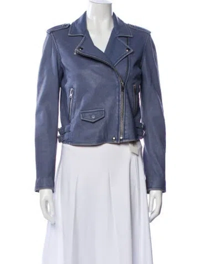 Pre-owned Iro Leather Biker Jacket In Blue