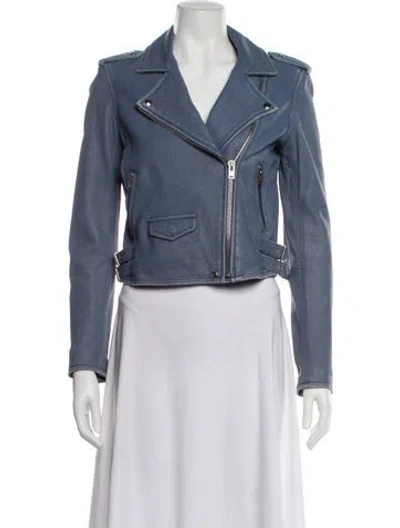 Pre-owned Iro Leather Biker Jacket In Blue