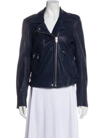 Pre-owned Iro Leather Biker Jacket In Blue